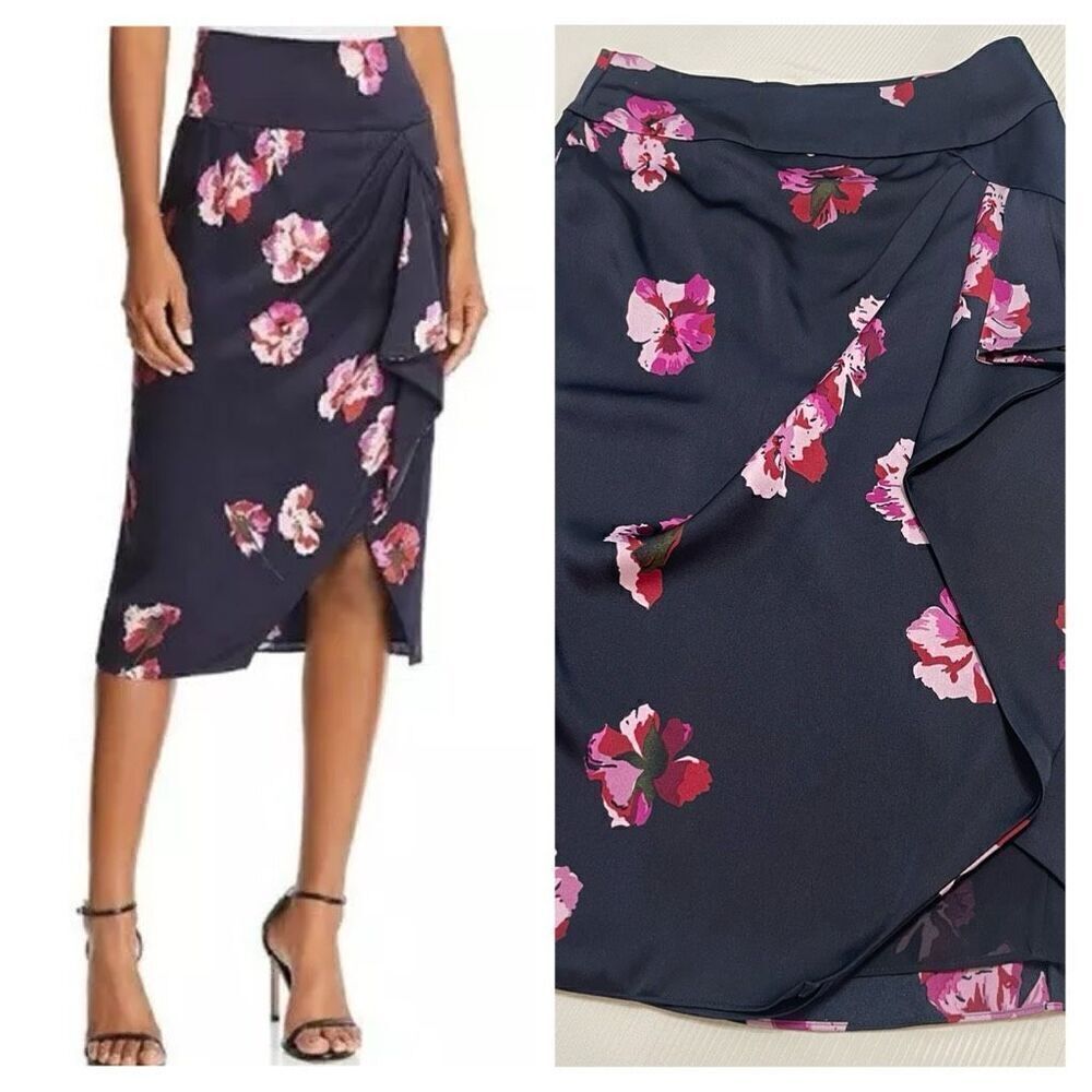 JOIE Alphina Front Drape Floral Print Knee Length Skirt Size 2